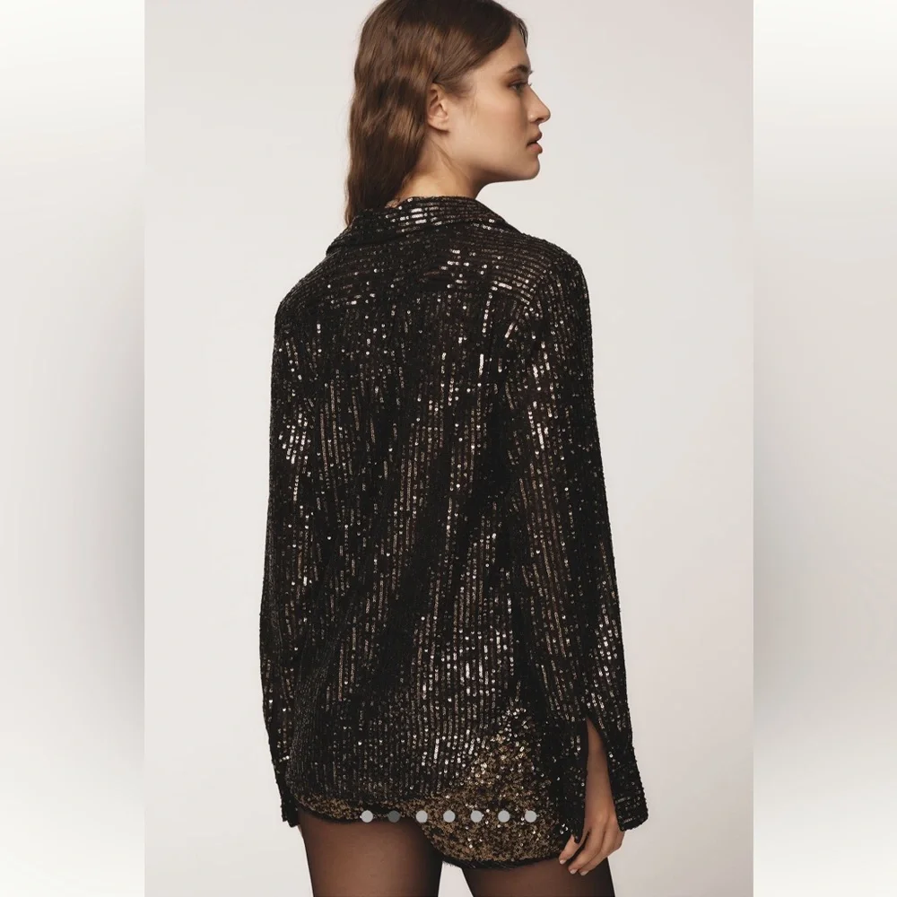 NWT Remie Black Sequin button down - Picture 3 of 9